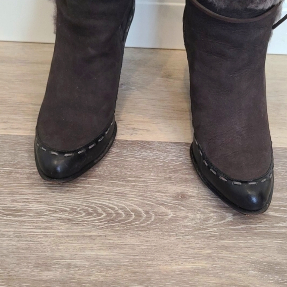Suede, leather and fur knee boots - Picture 5 of 6